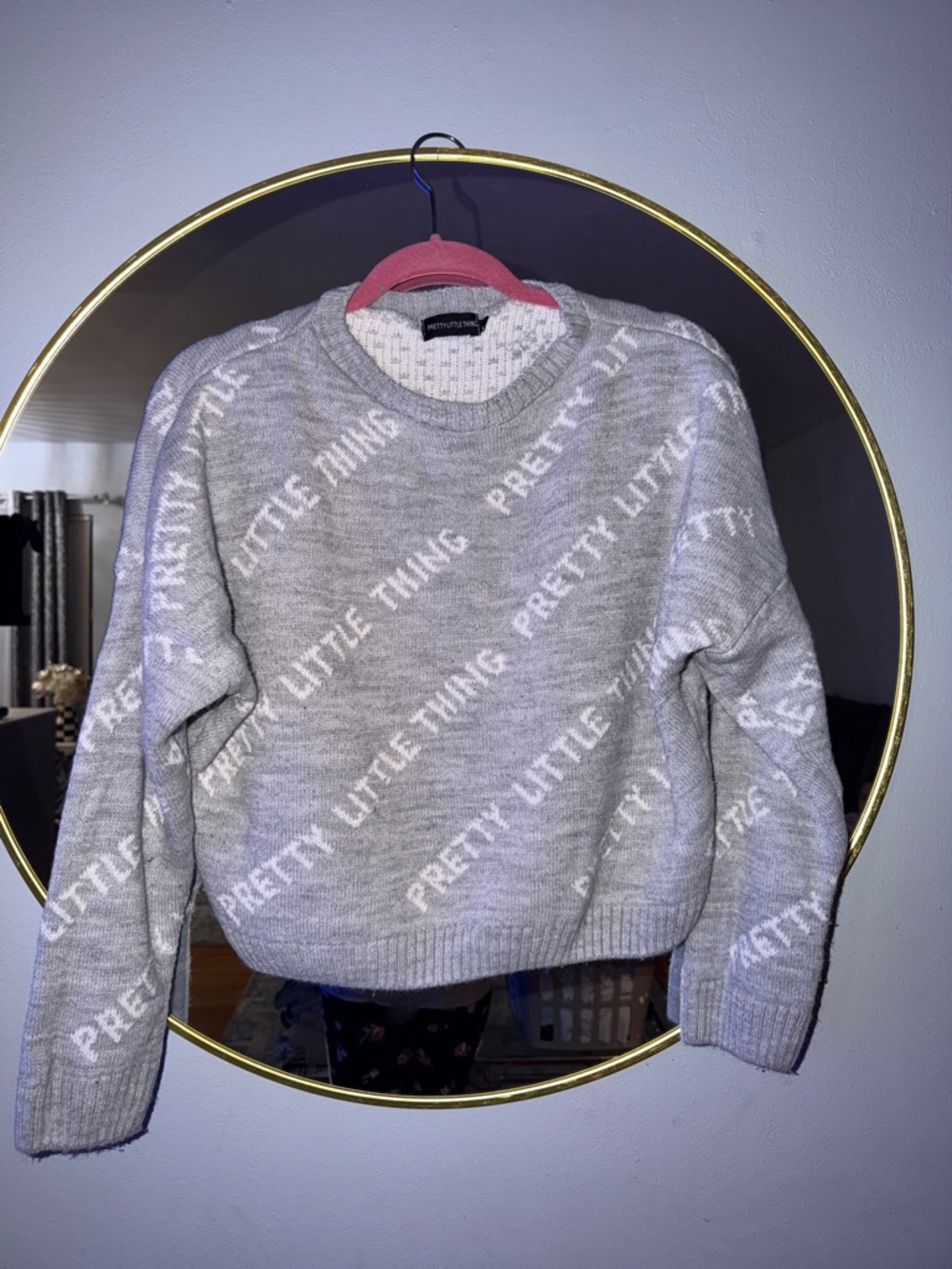 PrettyLittleThing Light Gray Logo Knit Jumper